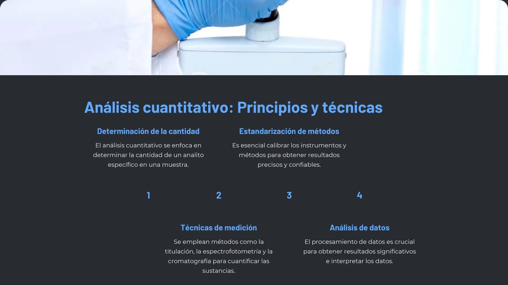 la química
analítica
La química analítica es un campo fundamental en la
ciencia que se centra en el estudio de la composición,
estructura y 