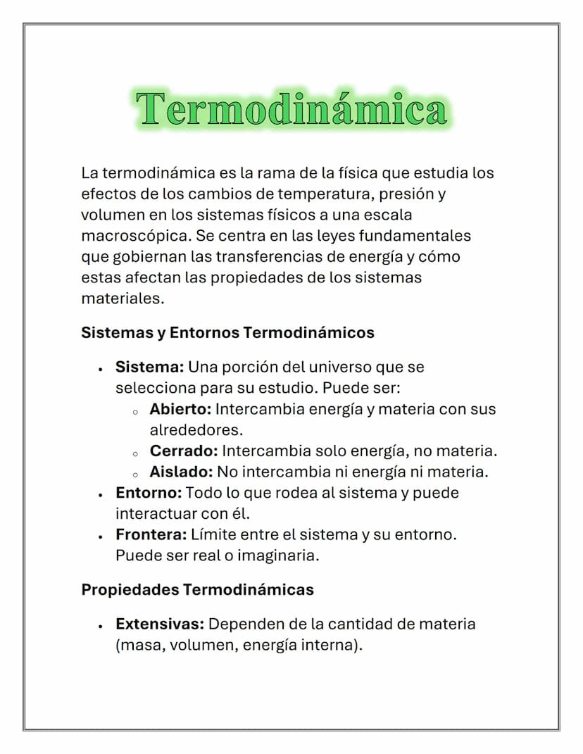 Termodinámica
La termodinámica es la rama de la física que estudia los
efectos de los cambios de temperatura, presión y
volumen en los siste
