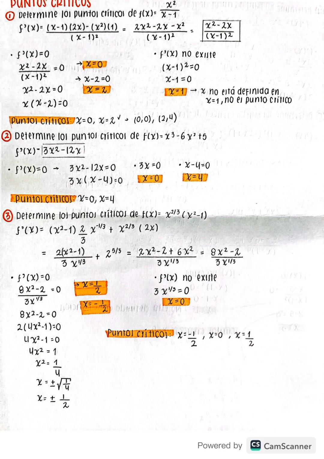 # PUNTOS CRITICOS

① Determine los puntos críticos de $f(x)=\frac{x^2}{x-1}$

$f'(x)=\frac{(x-1) (2x)-(x^2) (1)}{(x-1)^2} = \frac{2x^2-2x-x^