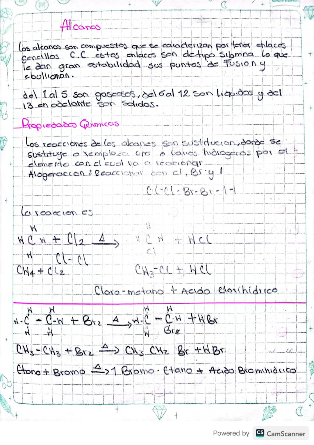 Alcanos
Los alcanos son compuestos que se caracterizan por tener enlaces.
Sencillos C.C estos enlaces son detipo Sibmna lo que
le dan gran e