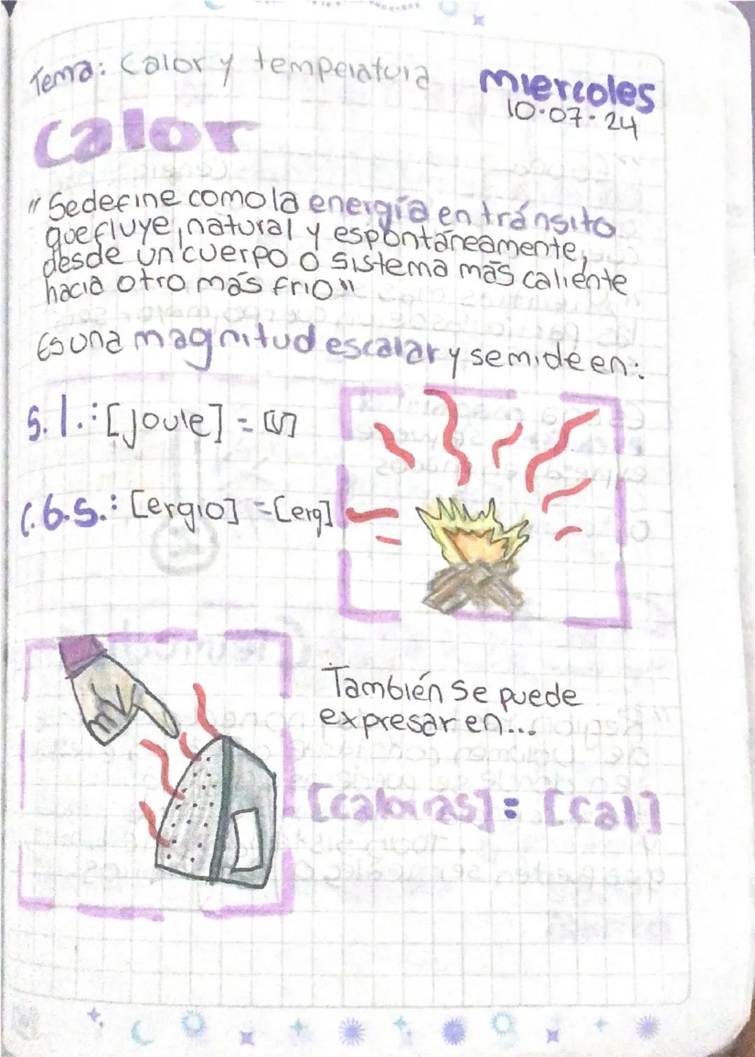 Tema: Calor y temperatura Miercoles
Calor
10-07-24
"Sedefine como la energía en tránsito
quefluye, natural y espontáneamente,
desde un cuerp