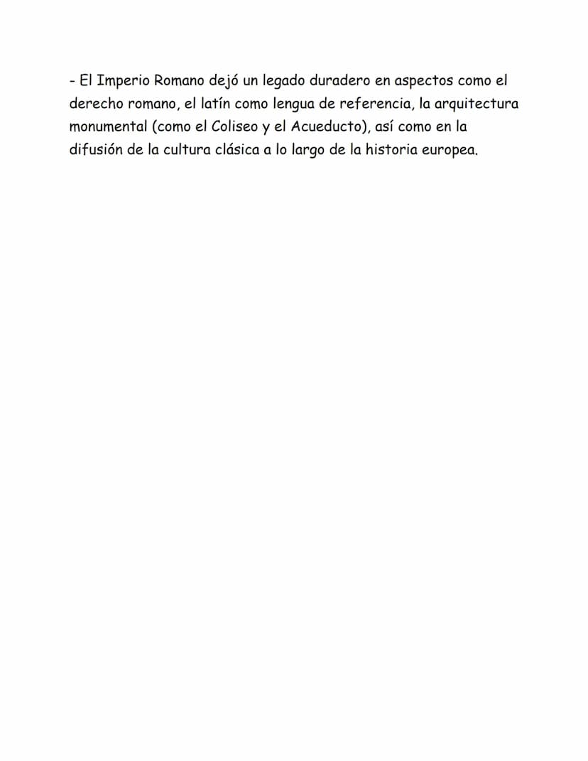Tema: El Imperio Romano
Introducción:
- El Imperio Romano fue una de las civilizaciones más influyentes
de la Antigüedad, que se extendió po