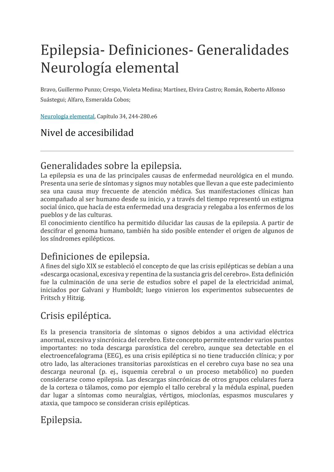 # Epilepsia- Definiciones- Generalidades

# Neurología elemental

Bravo, Guillermo Punzo; Crespo, Violeta Medina; Martínez, Elvira Castro; R