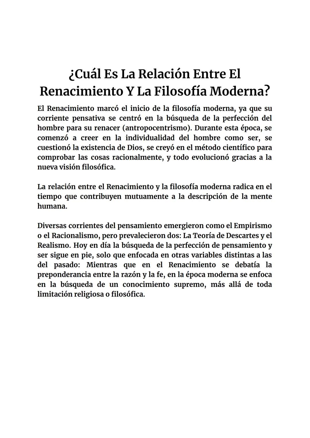 ¿Cuál Es La Relación Entre El
Renacimiento Y La Filosofía Moderna?
El Renacimiento marcó el inicio de la filosofía moderna, ya que su
corrie