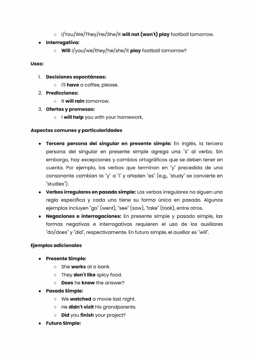 Gramática básica: Tiempos verbales simples en ingles
Los tiempos verbales simples se dividen en tres categorías principales: presente
simple