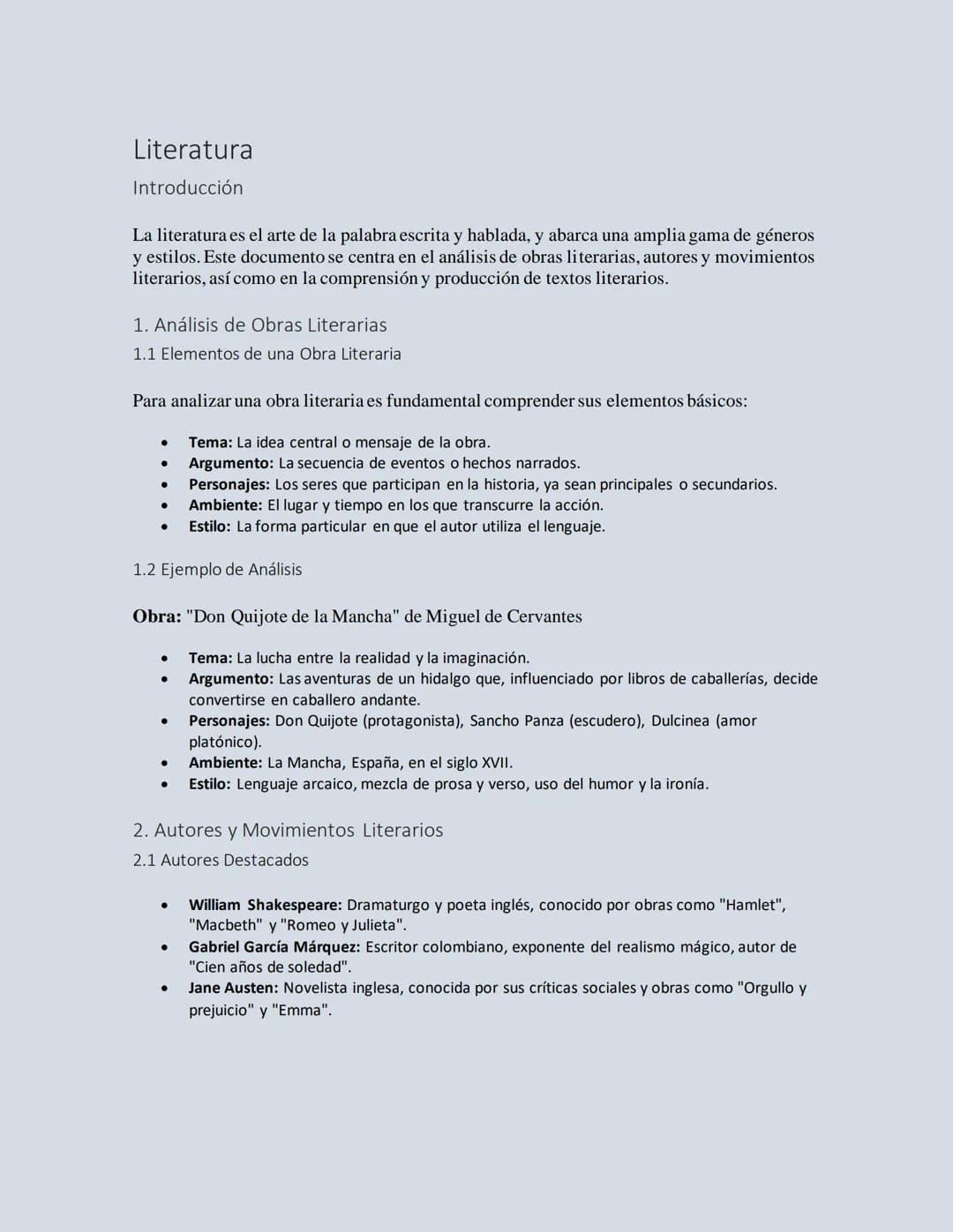 Literatura
Introducción
La literatura es el arte de la palabra escrita y hablada, y abarca una amplia gama de géneros
y estilos. Este docume