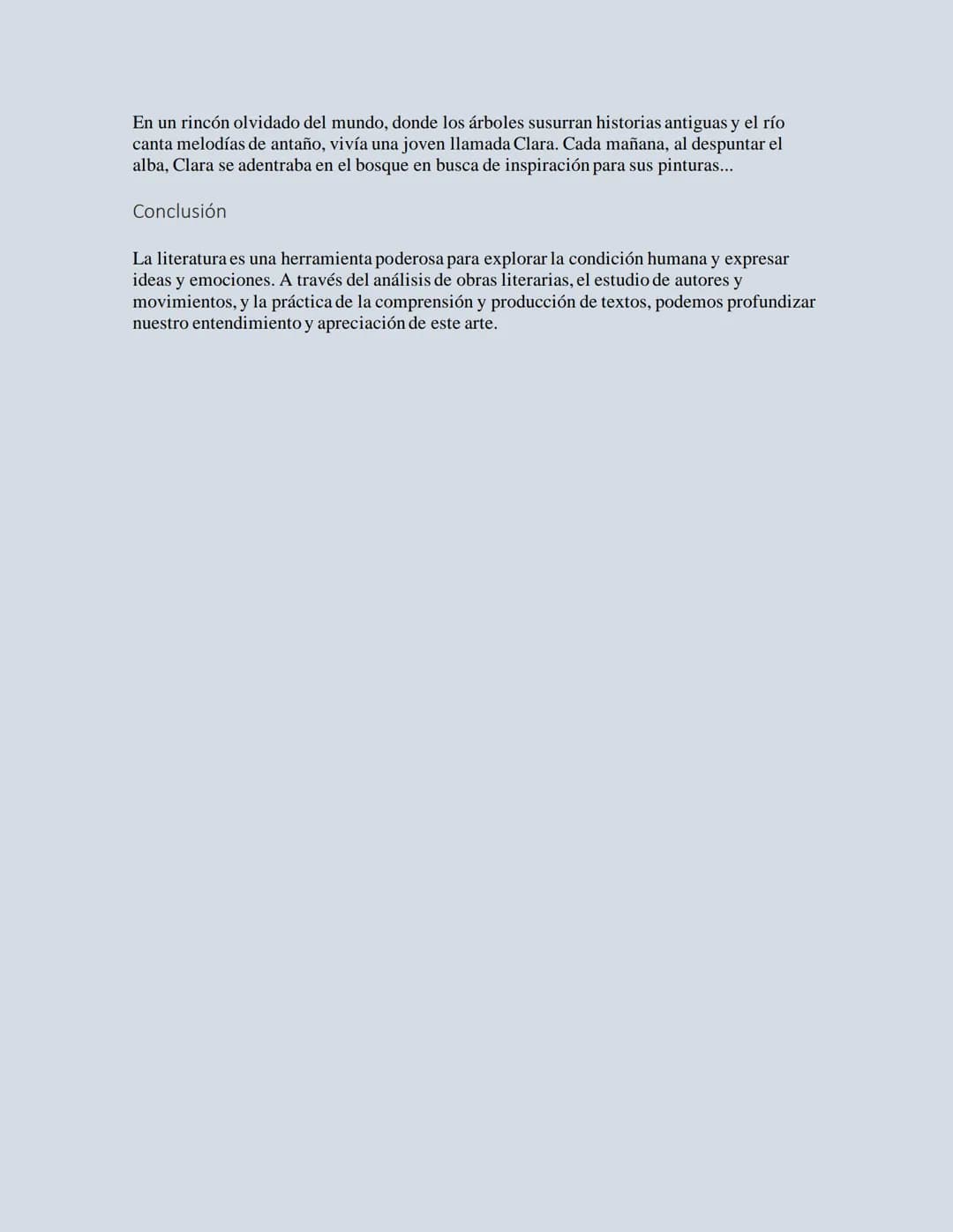Literatura
Introducción
La literatura es el arte de la palabra escrita y hablada, y abarca una amplia gama de géneros
y estilos. Este docume