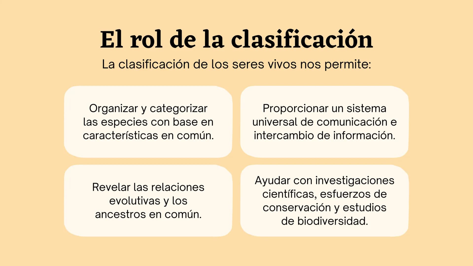 Clasificando
organismos
¿Cómo y por qué agrupamos
a los seres vivos?
いい
111 Enfoque de hoy
Clasificación
El rol de la clasificación
Herramie