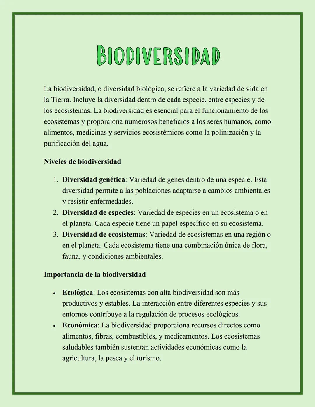 BIODIVERSIDAD
La biodiversidad, o diversidad biológica, se refiere a la variedad de vida en
la Tierra. Incluye la diversidad dentro de cada 
