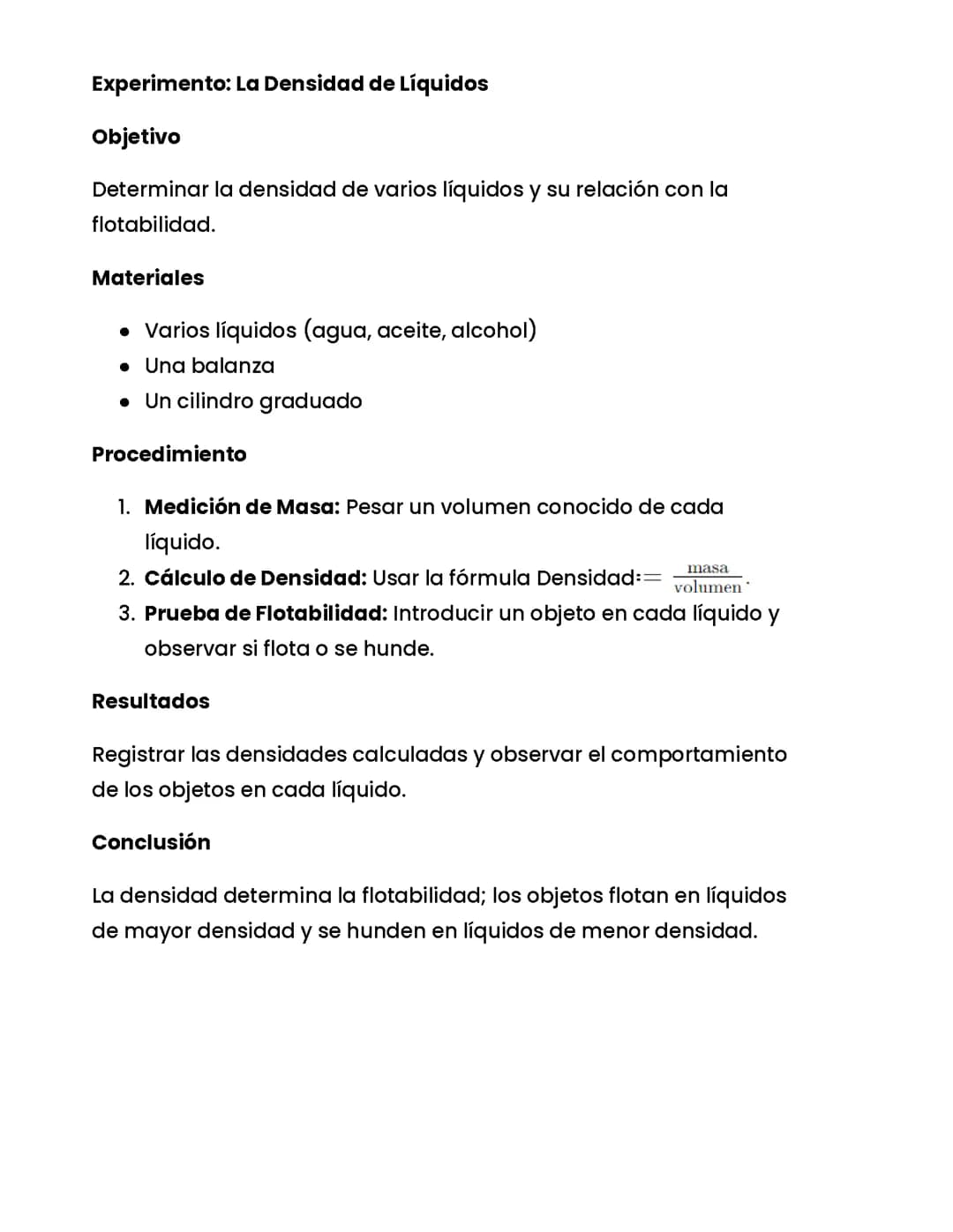 Experimento: La Densidad de Líquidos