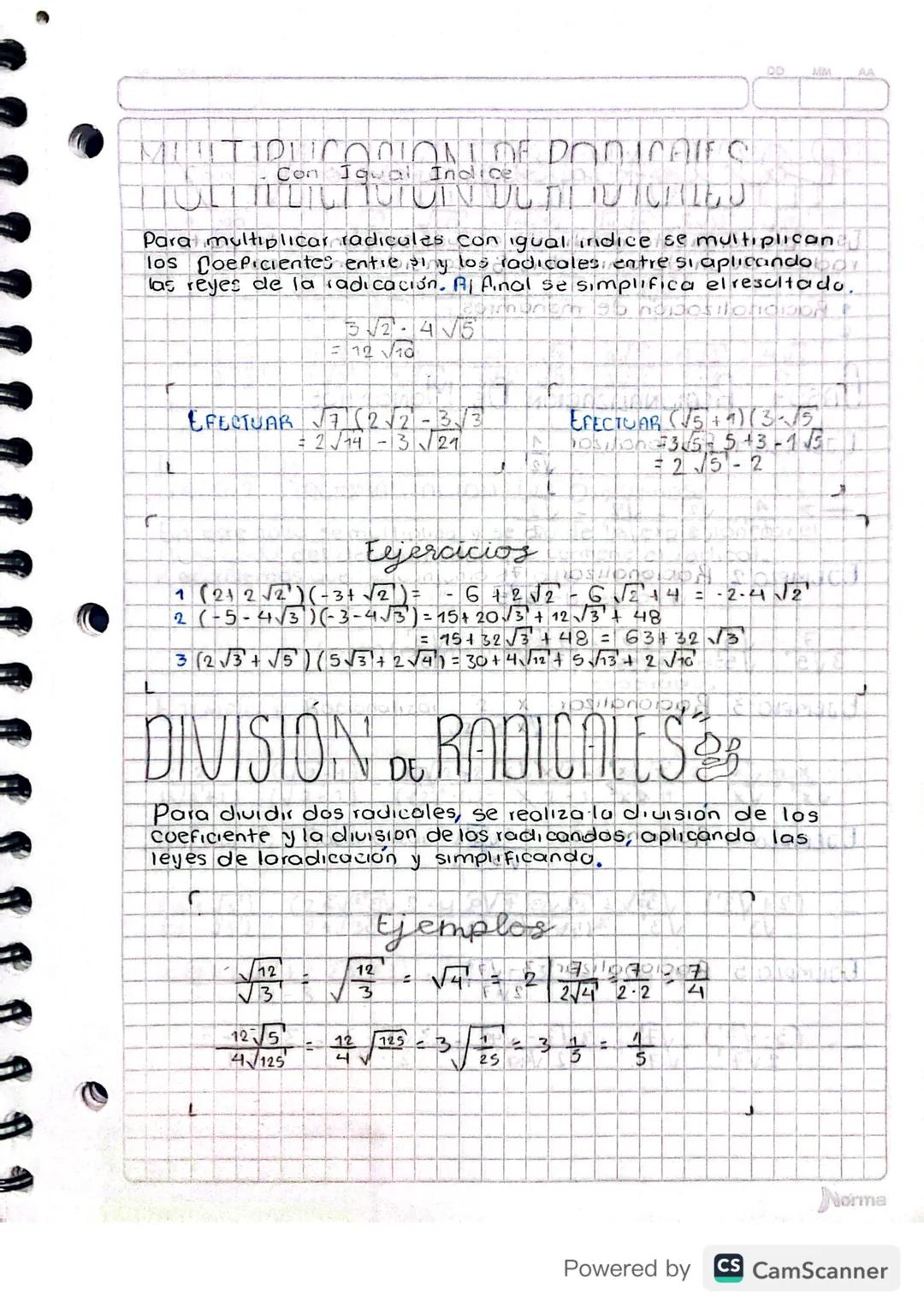 Multiplicación y división de radicales