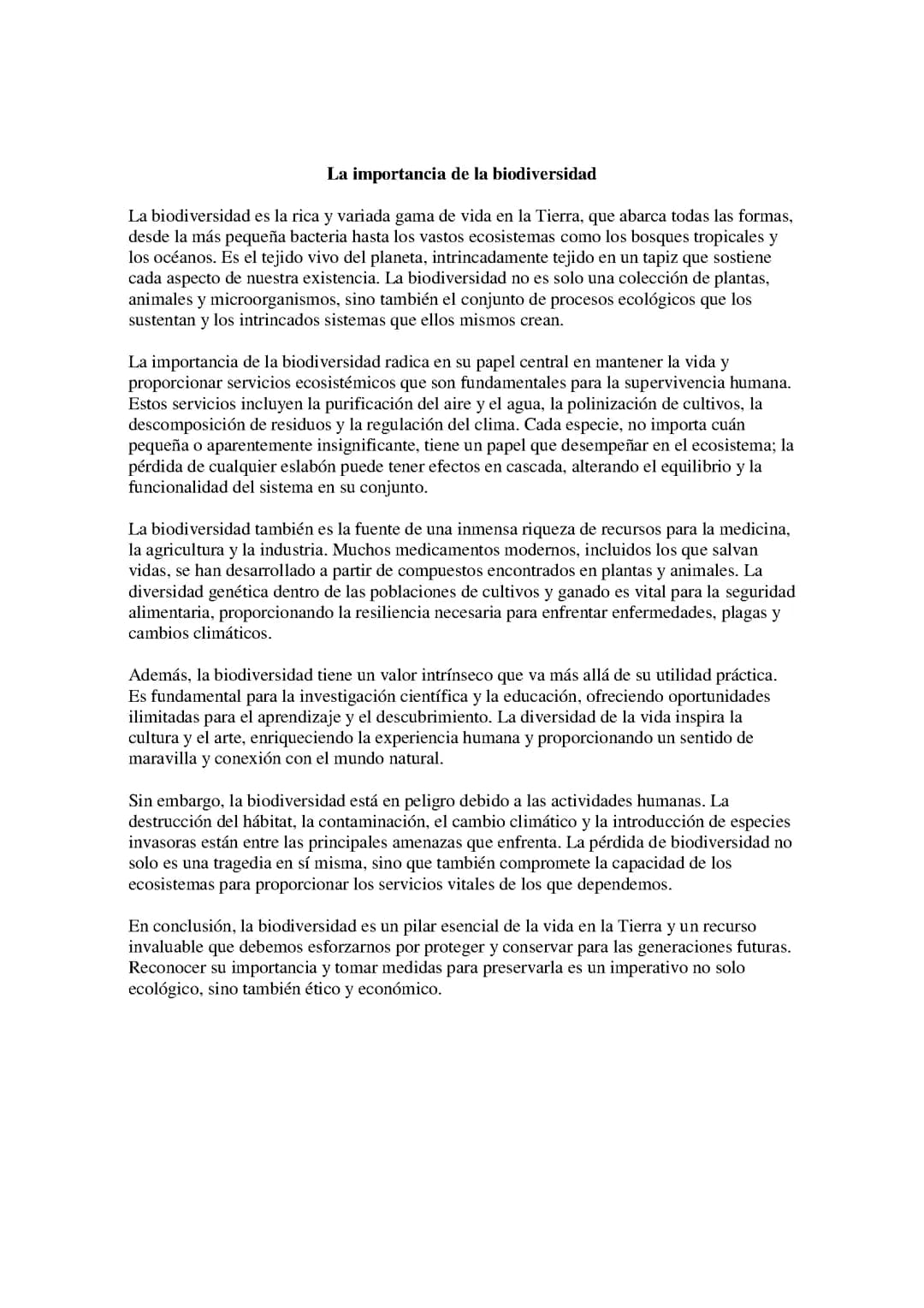 Ensayo sobre La importancia de la biodiversidad.