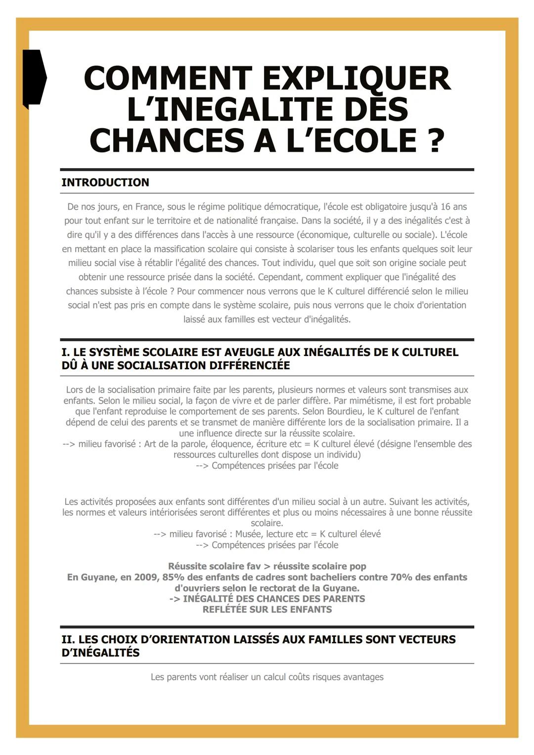 # COMMENT EXPLIQUER
# L'INEGALITE DES
# CHANCES A L'ECOLE ?

INTRODUCTION

De nos jours, en France, sous le régime politique démocratique, l