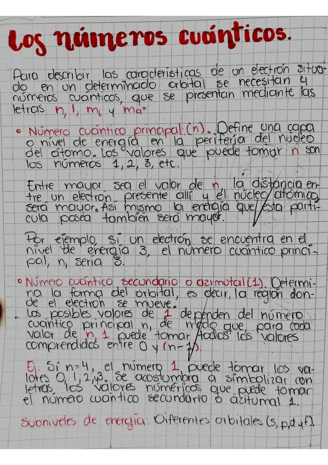 # Los números cuánticos.

Para describir las características de un electrón situo-
do en un determinado orbital se necesitan 4
números cuant