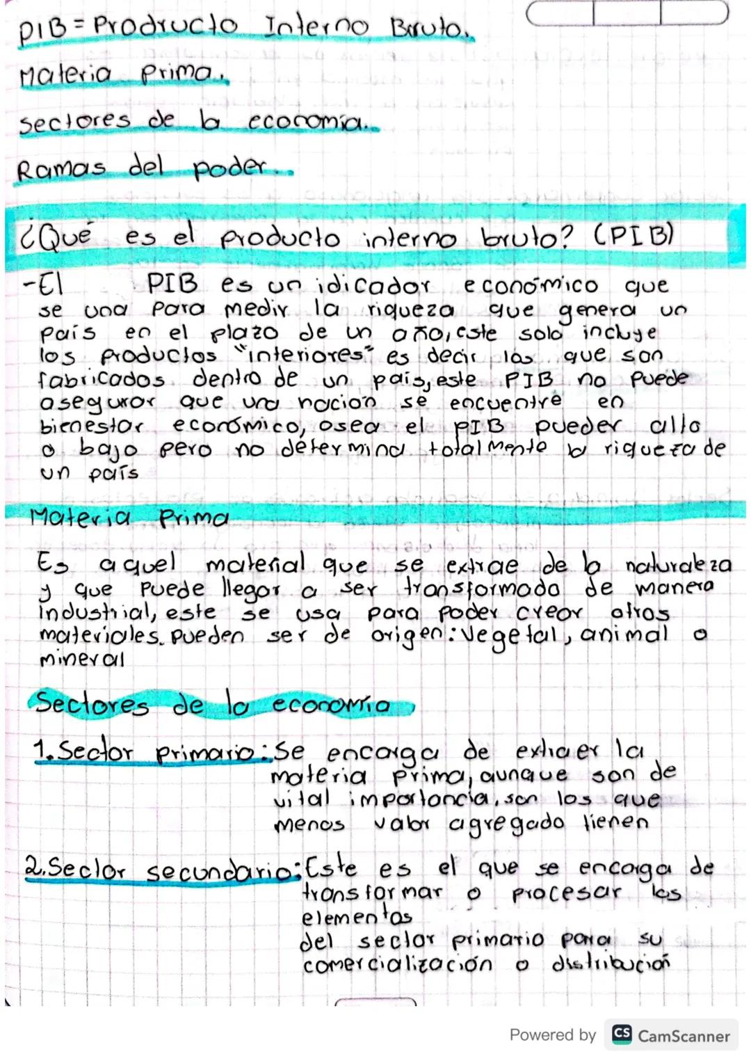 PIB = Producto Interno Bruto..
Materia prima...
Sectores de la economía...
Ramas del poder..
¿Qué es el producto interno bruto? (PIB)
-E1
se