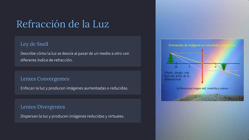 las Ondas y la
Óptica
Exploraremos los conceptos fundamentales de las ondas y la óptica,
desde las características de las ondas hasta los fe
