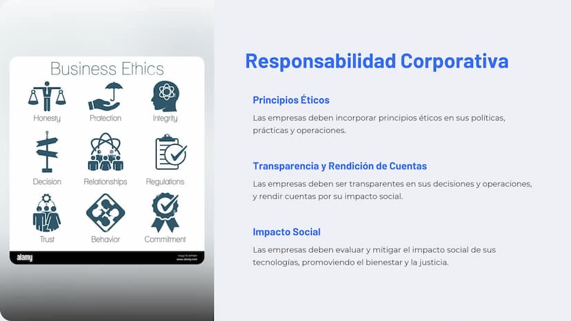 W
Ética y
Responsabilidad
en la Tecnología
La era digital presenta desafíos éticos sin precedentes. Es
crucial desarrollar un marco ético só