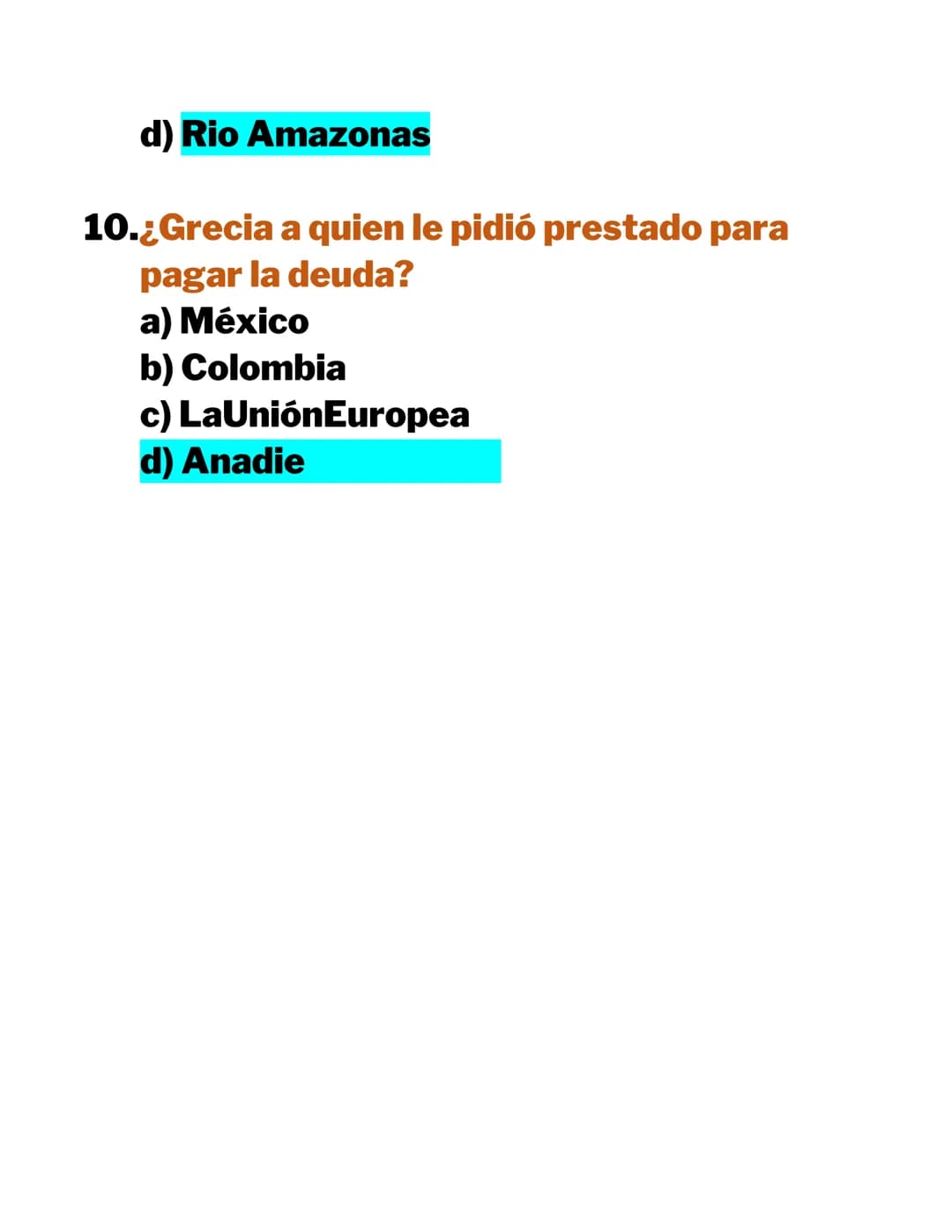 CUESTIONARIO DE
GEOGRAFIA
1. ¿Dedóndeprovieneelnombrede
América?
a) AméricoLópez
b) Américo Vespucio
c) Roberto Carlos
2. ¿Cuáleslapenínsula