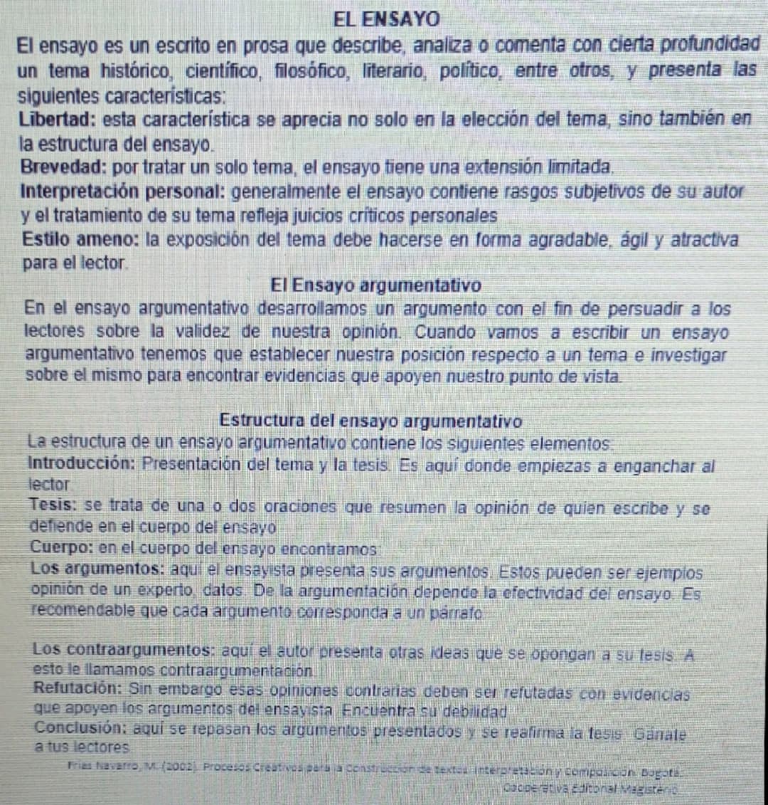 EL ENSAYO
El ensayo es un escrito en prosa que describe, analiza o comenta con cierta profundidad
un tema histórico, científico, filosófico,