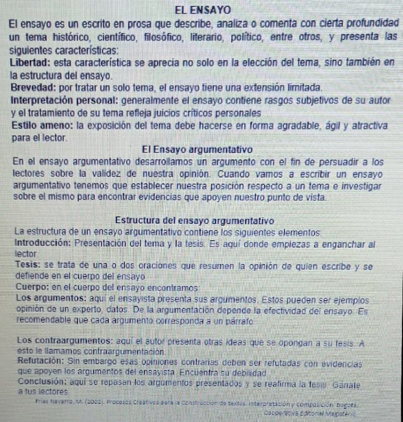 EL ENSAYO
El ensayo es un escrito en prosa que describe, analiza o comenta con cierta profundidad
un tema histórico, científico, filosófico,