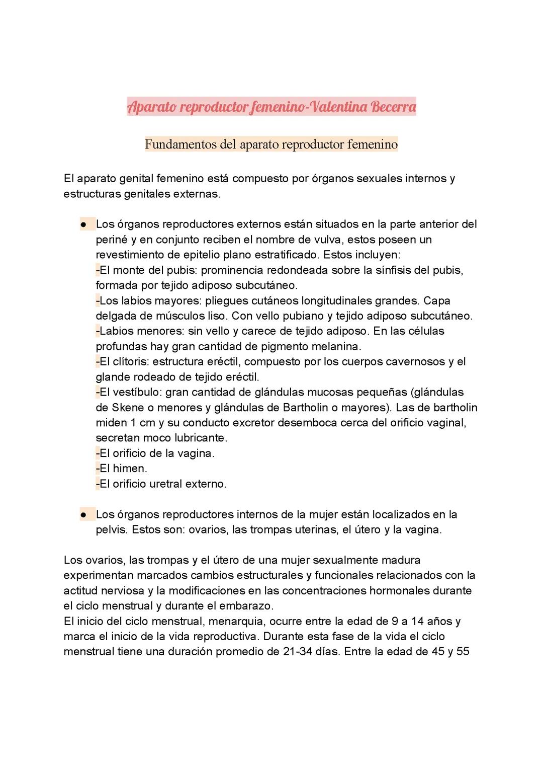 Aparato Reproductor Femenino: Estructura y Funciones