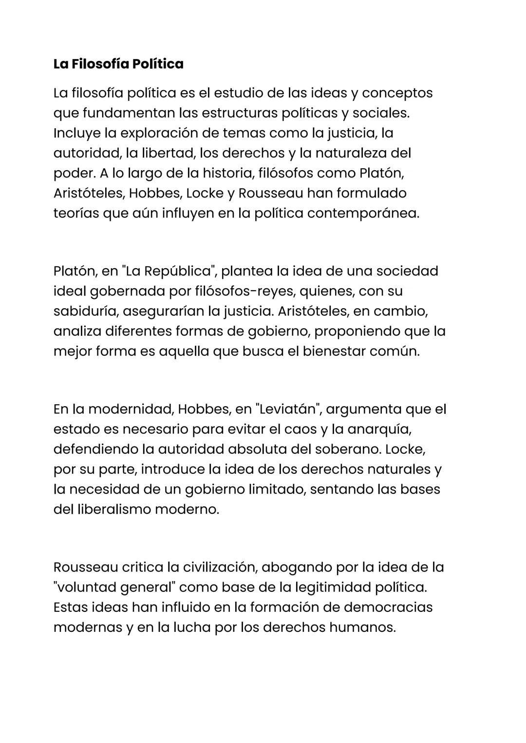 # La Filosofía Política

La filosofía política es el estudio de las ideas y conceptos
que fundamentan las estructuras políticas y sociales.
