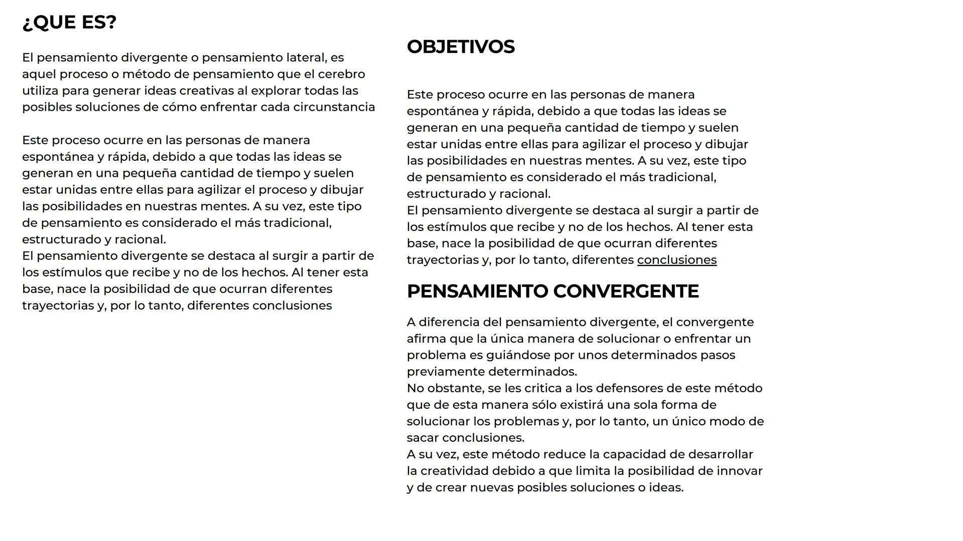 # Pensamiento

divergente # ¿QUE ES?

El pensamiento divergente o pensamiento lateral, es
aquel proceso o método de pensamiento que el cereb