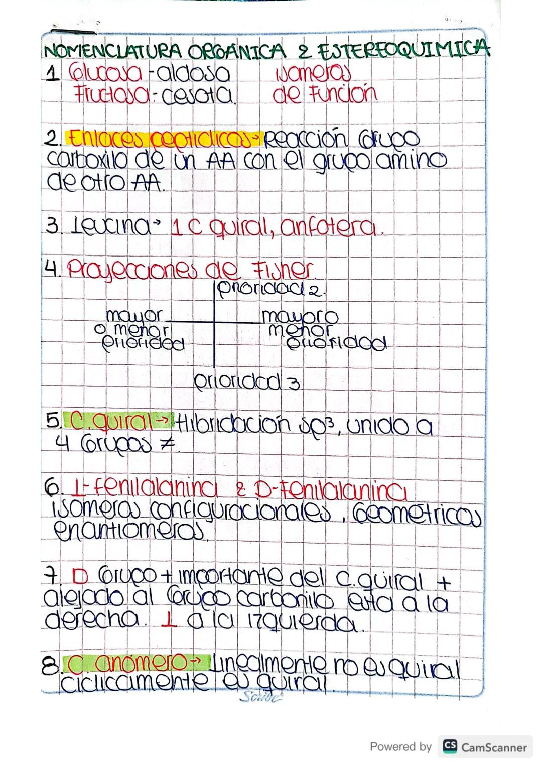 NOMENCLATURA ORGANICA 2 ESTEREOQUIMICA
1 Glucova-aldosa
Fructosa desota
iametas
de Funcion
2. Enlaces peptidicos- Reacción cruco
carboxilo d