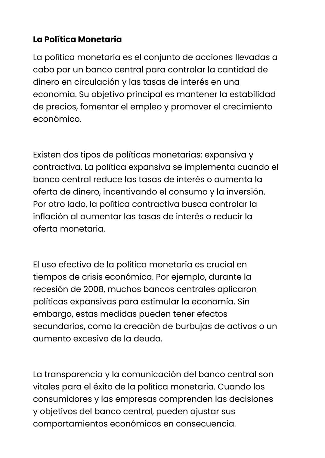 La Política Monetaria
La política monetaria es el conjunto de acciones llevadas a
cabo por un banco central para controlar la cantidad de
di