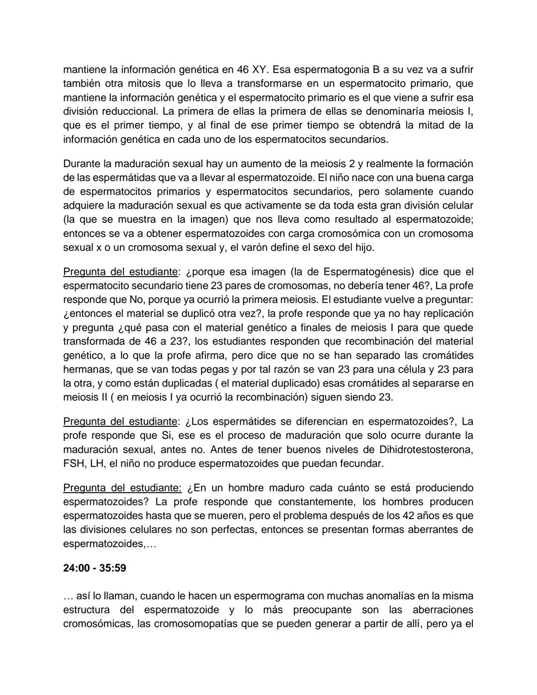 Transcripción clase de embriología - 22/10/20 - 9 a 11 a.m.
Tema de la clase: Gametogénesis, fecundación y período embrionario (1ª a 3ª
sema
