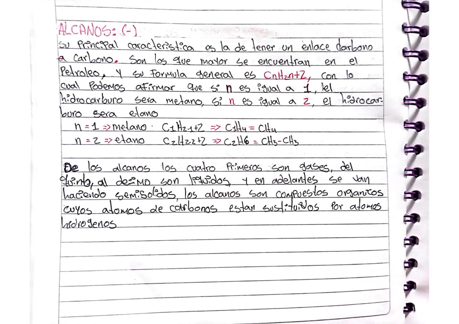 ALCANOS: -1
en
el
Su Principal caracteristica es la de tener un enlace darbono
a Carbono. Son los que mayor se encuentran
Petroleo, Y Su For