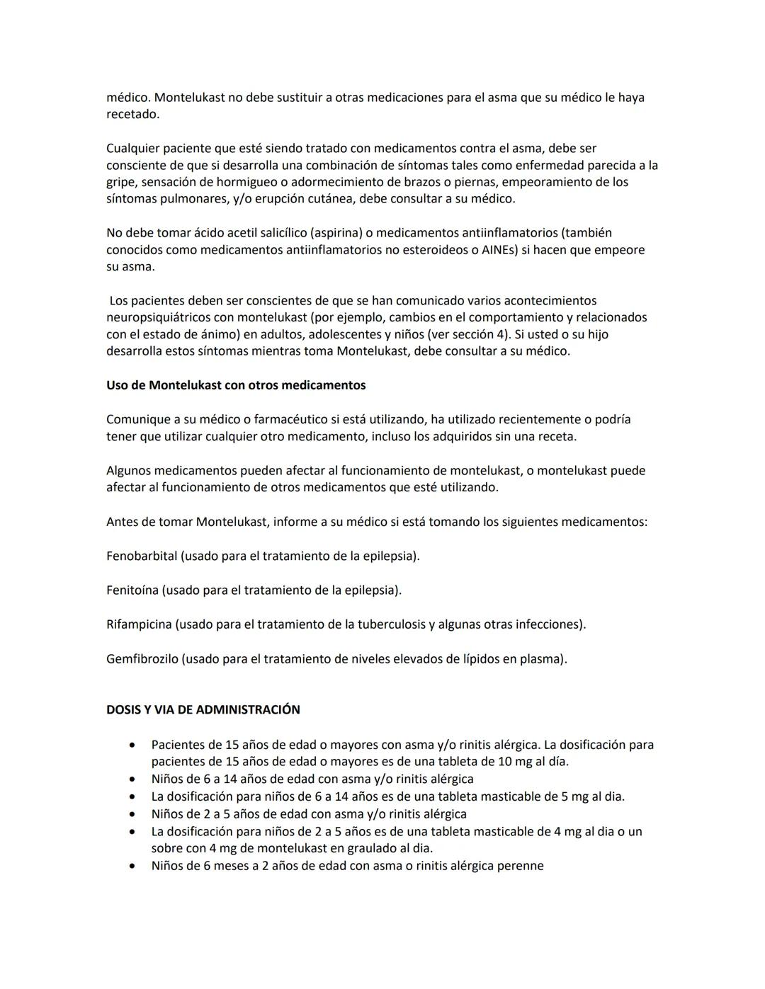 Montelukast
El montelukast pertenece a una clase de medicamentos llamados antagonistas del receptor de
leucotrienos (LTRA, por sus siglas en