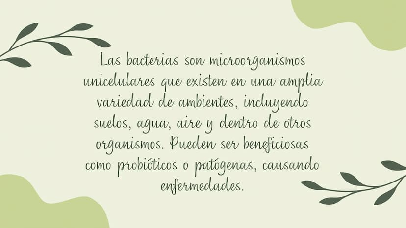 Bacterias
MICROORGANISMOS
UBICUOS Las bacterias son microorganismos
unicelulares existen en una amplia
que
variedad de ambientes, incluyendo
