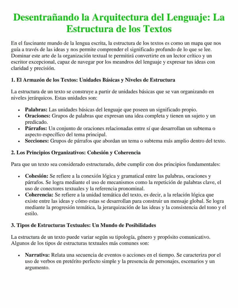 Desentrañando la Arquitectura del Lenguaje: La
Estructura de los Textos
En el fascinante mundo de la lengua escrita, la estructura de los te