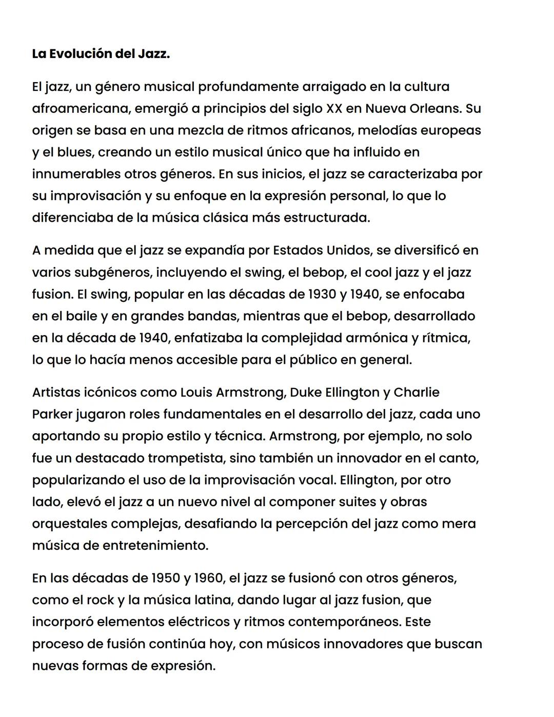 # La Evolución del Jazz.

El jazz, un género musical profundamente arraigado en la cultura
afroamericana, emergió a principios del siglo XX 