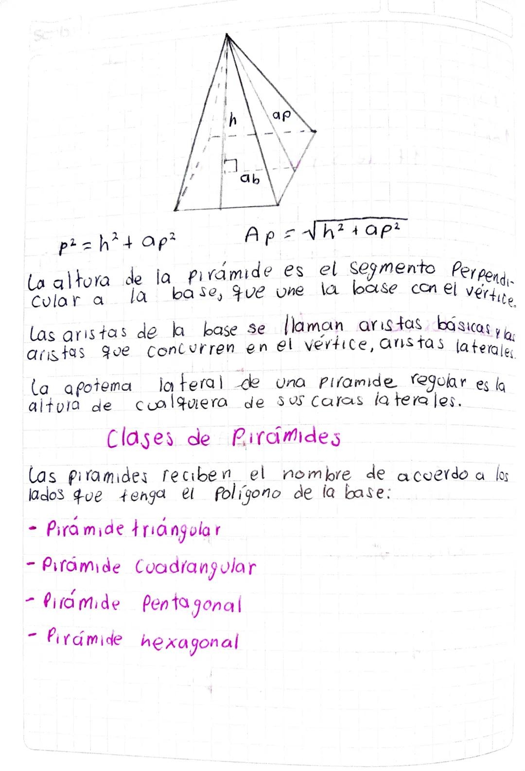 # Pirámides.

Una piramide es un poliedro limitado por una sola
base poligonal y por varias caras laterales con
forma triangular que tienen 