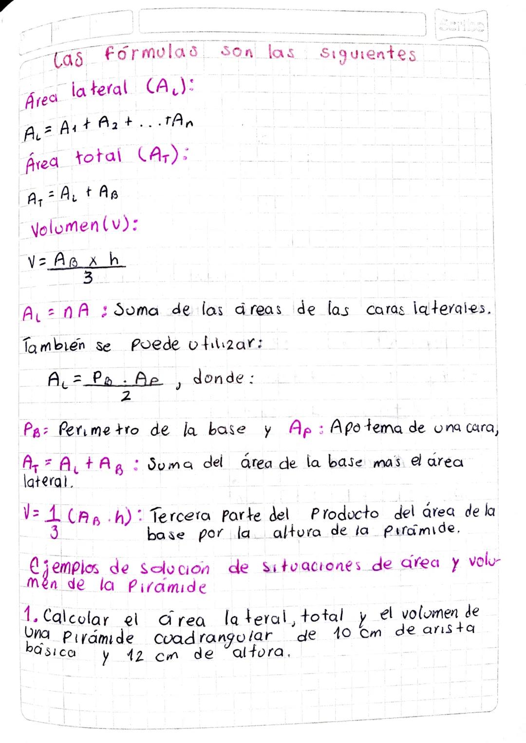 # Pirámides.

Una piramide es un poliedro limitado por una sola
base poligonal y por varias caras laterales con
forma triangular que tienen 