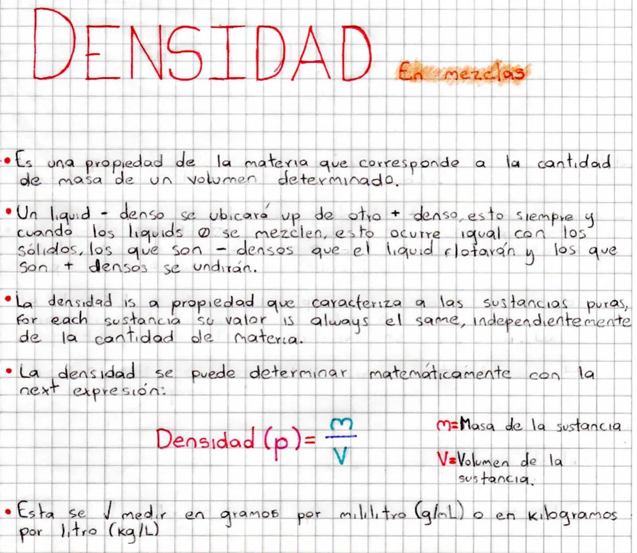 DENSIDAD
En mezclas
-•Es una propiedad de la materia que corresponde a
de masa de un volumen determinado.
-
se ubicara
up
la cantidad
•Un li