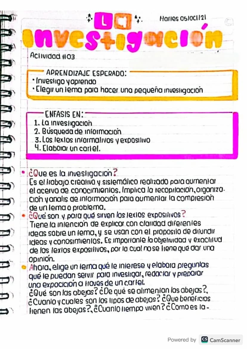Maries 05/01/21
*L*
Investigacion
Actividad #03
APRENDIZAJE ESPERADO:
•Investigo y aprendo
•Elegir un tema para hacer una pequeña investigac