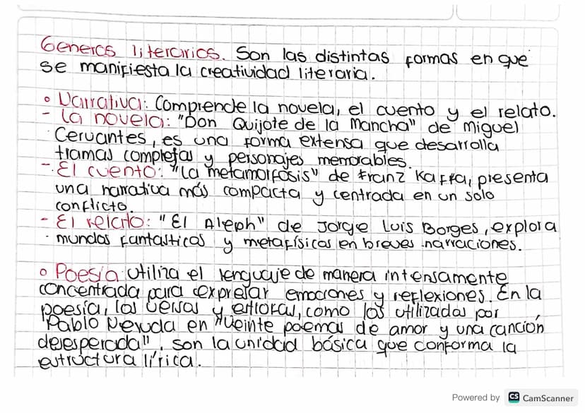 Generos literarios. Son las distintas formas en que
se manifiesta la creatividad literaria.
0
Darrativa: Comprende la novela, el cuento y el