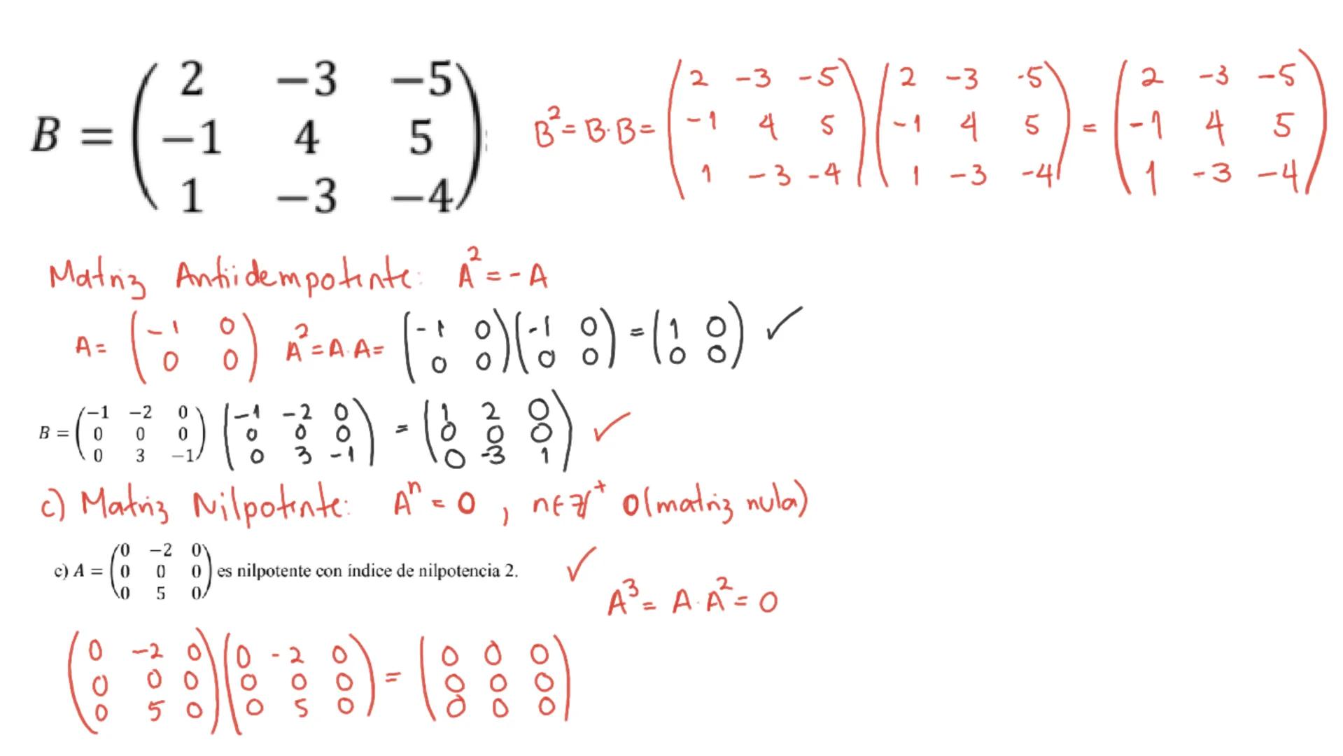 1. Clasifique cada una de las siguientes matrices de acuerdo con las definiciones vistas
en el video, si corresponde a alguna de ellas.

$a)