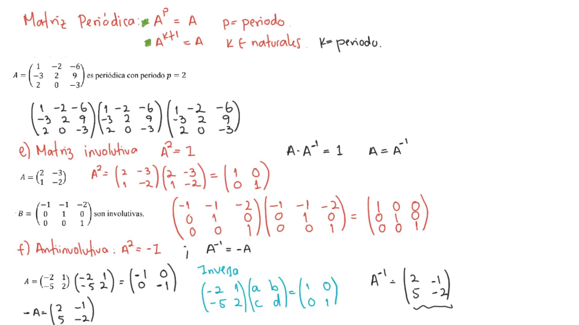 1. Clasifique cada una de las siguientes matrices de acuerdo con las definiciones vistas
en el video, si corresponde a alguna de ellas.

$a)