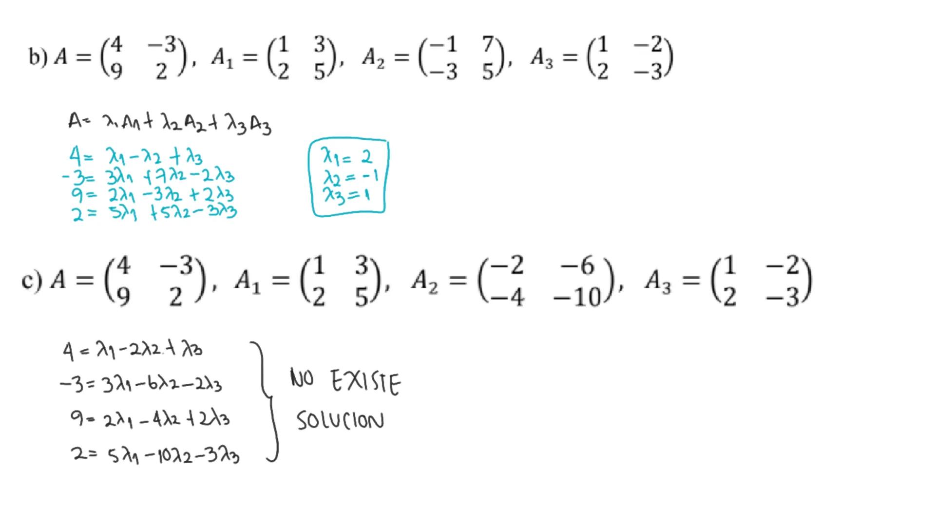 1. Clasifique cada una de las siguientes matrices de acuerdo con las definiciones vistas
en el video, si corresponde a alguna de ellas.

$a)