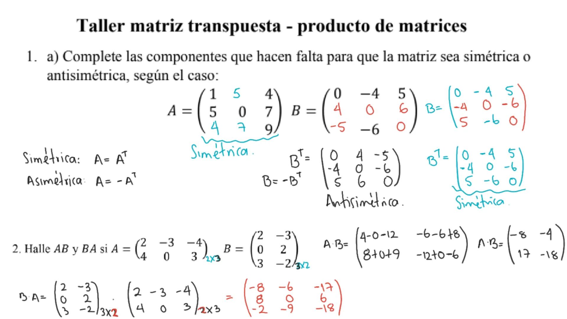 1. Clasifique cada una de las siguientes matrices de acuerdo con las definiciones vistas
en el video, si corresponde a alguna de ellas.

$a)