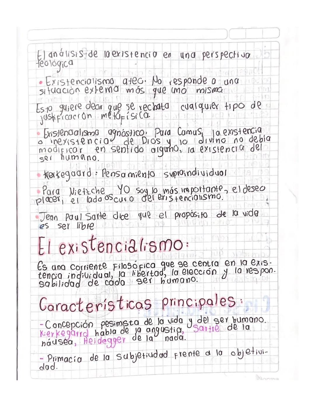 # El existencialismo

Corriente filosófica la cual analiza la existencia
humana, hacienda énfasis en la maral, la ética y
otros.

## Caracte