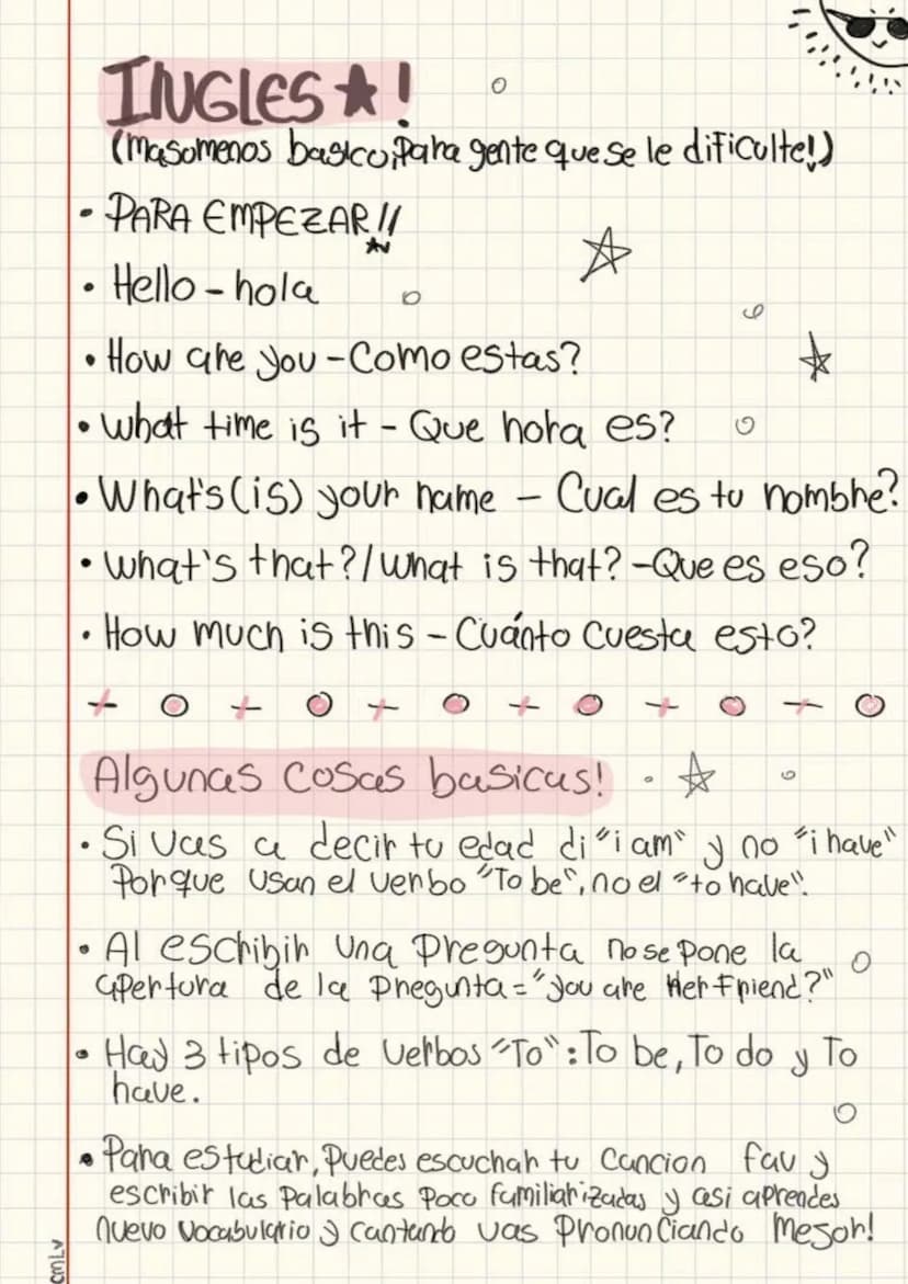 CMLV
INUGLES!
0
(masomenos basico para gente que se le dificulte!)
•PARA EMPEZAR!!
•
Hello-hola
Av
9
• How are you - Como estas?
☆
• What ti
