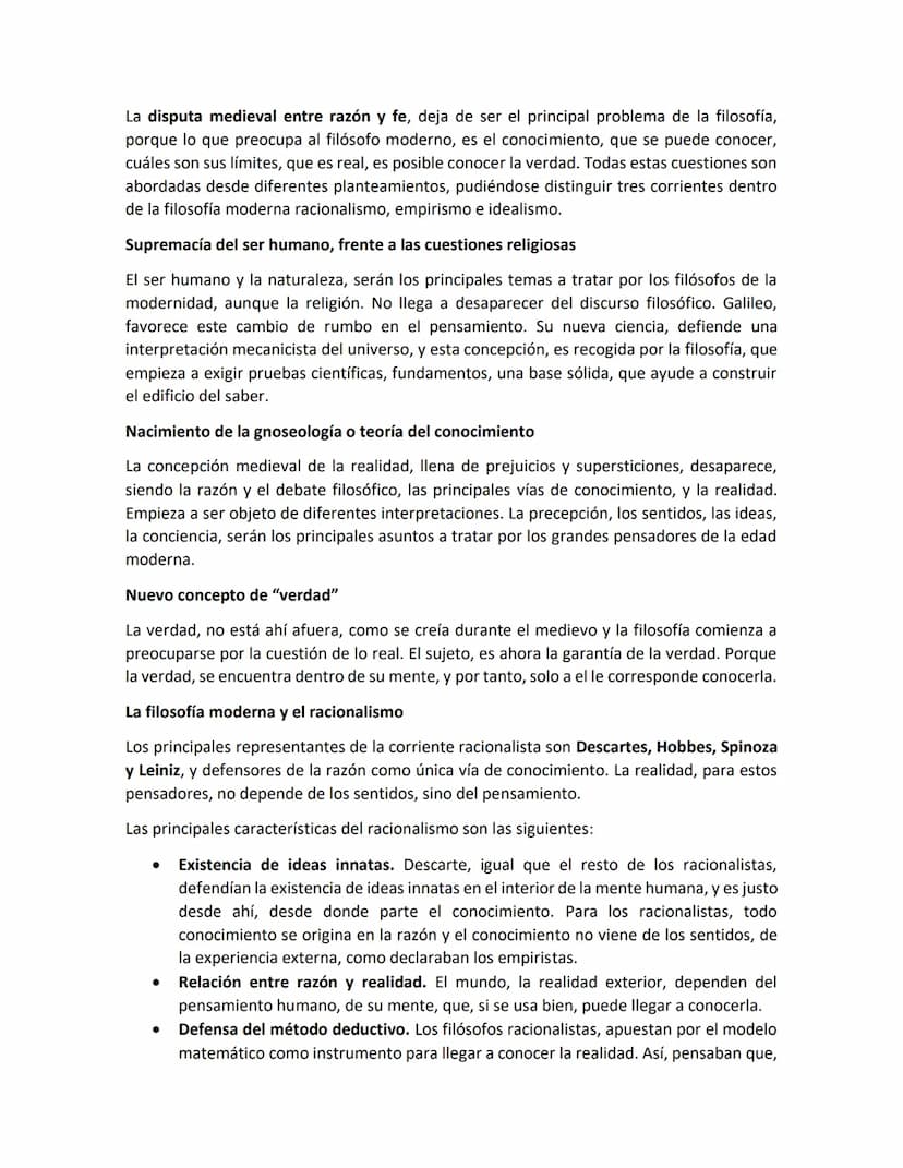Filosofía Moderna
¿Qué es?
El comienzo de la filosofía moderna va unido a una serie de factores históricos que
condicionan un cambio de ment