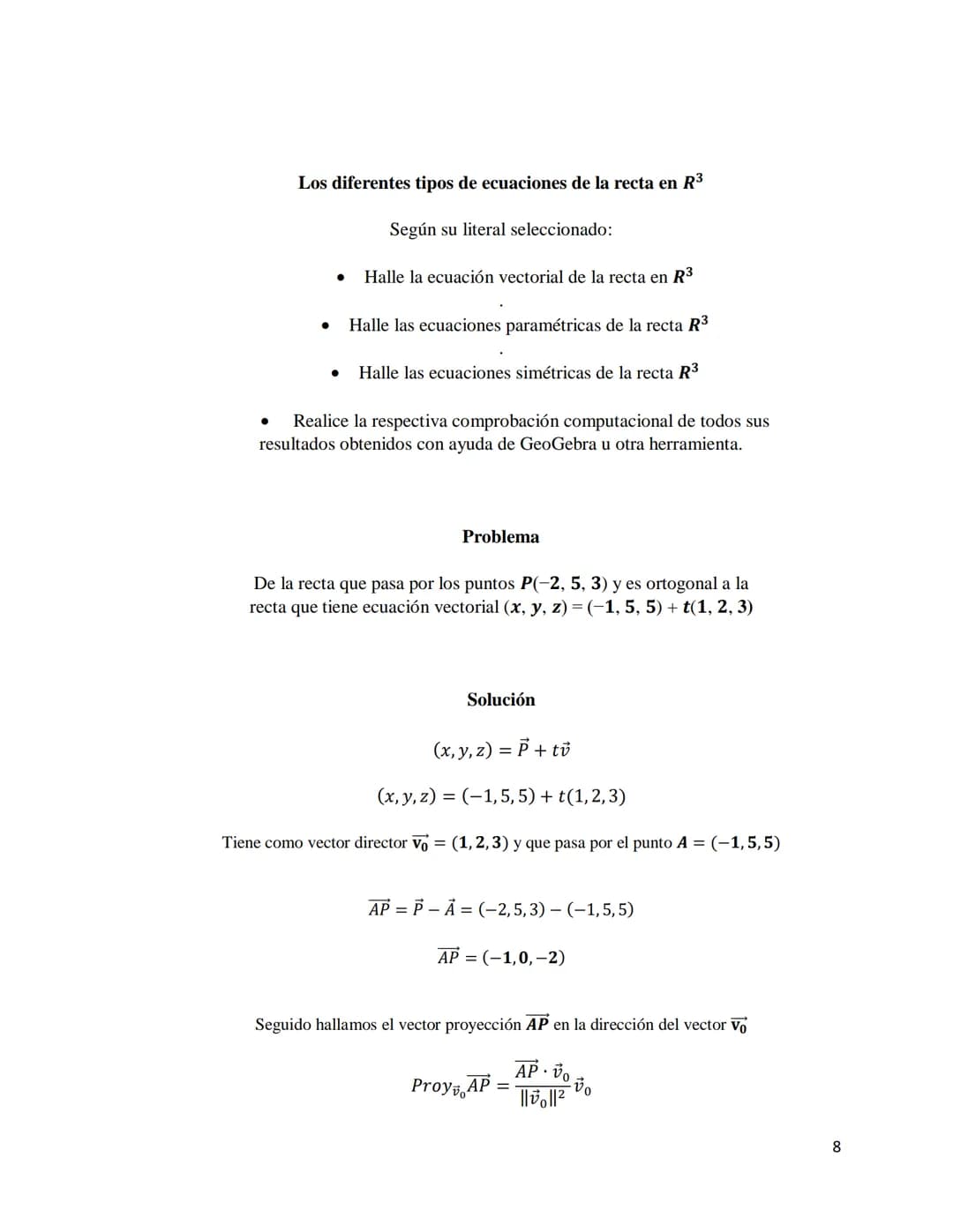 Desarrollo de los ejercicios
Conceptualización de sistemas de ecuaciones lineales, rectas y planos:
Diferentes tipos de ecuaciones para la r