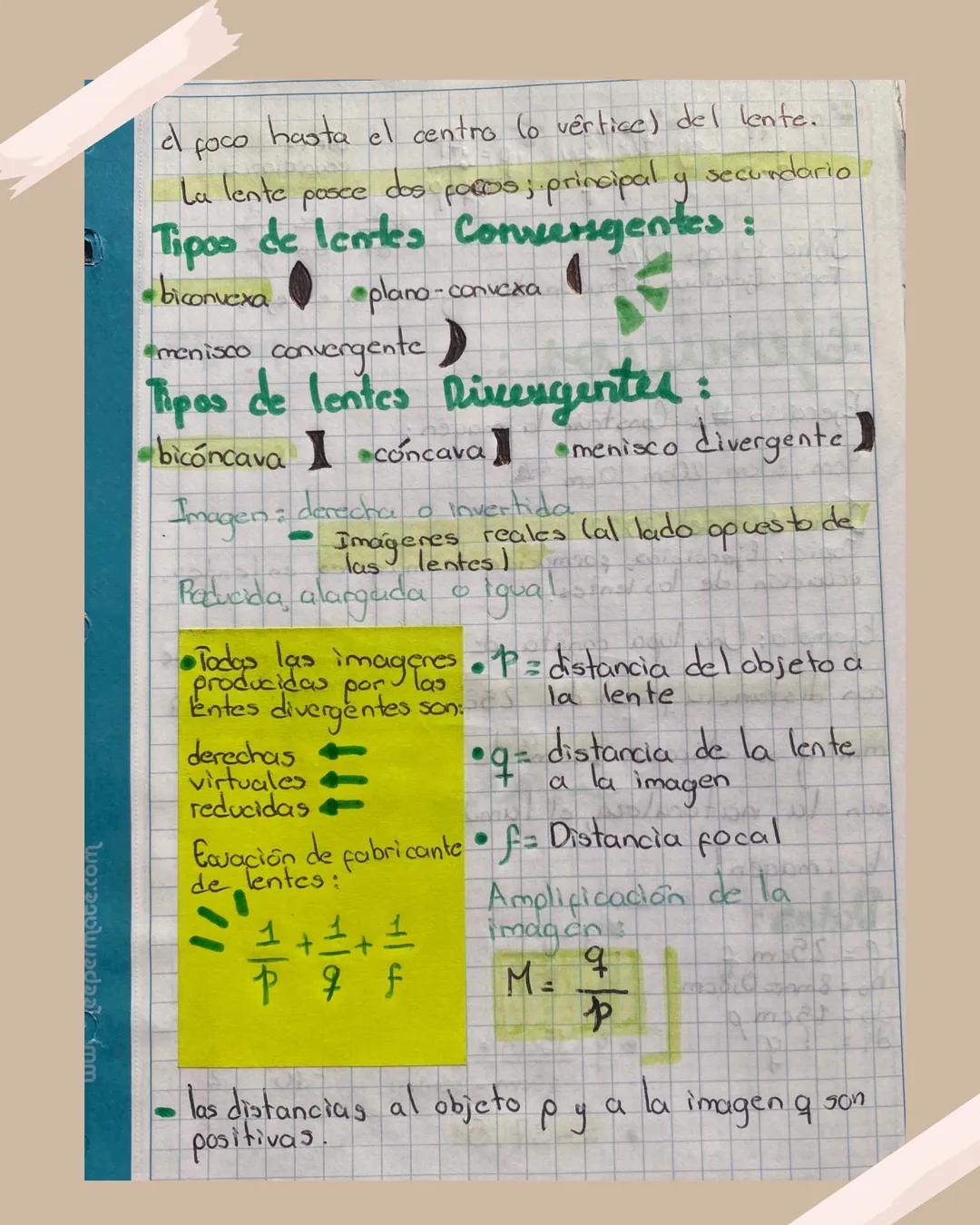 Espejos y
Lentes
Apuntes para Bachillerato rmines
Espejo Espérico: Un espejo espérico se
forma mediante as superficies
interior
(concava) o 