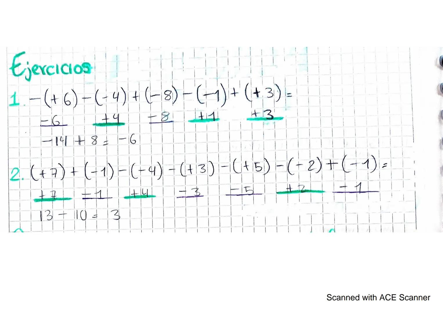 Conjunto de numeros entero. 2
-5,-4,-3,-2,-1,0,1,2,3,4,5.
Juma y resta.
2
6:-(-8)+(-4)-(-6)+(-3)-(+6)=
- 8+
+4 +5 -3-6
+14-13-1
Scanned with